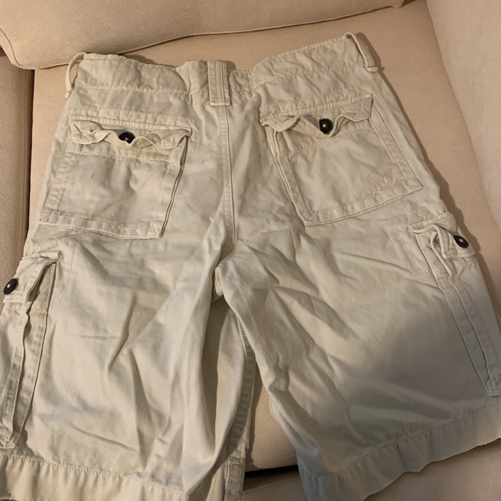 American Eagle cargo shorts, light khaki, size 30, about 21” long.